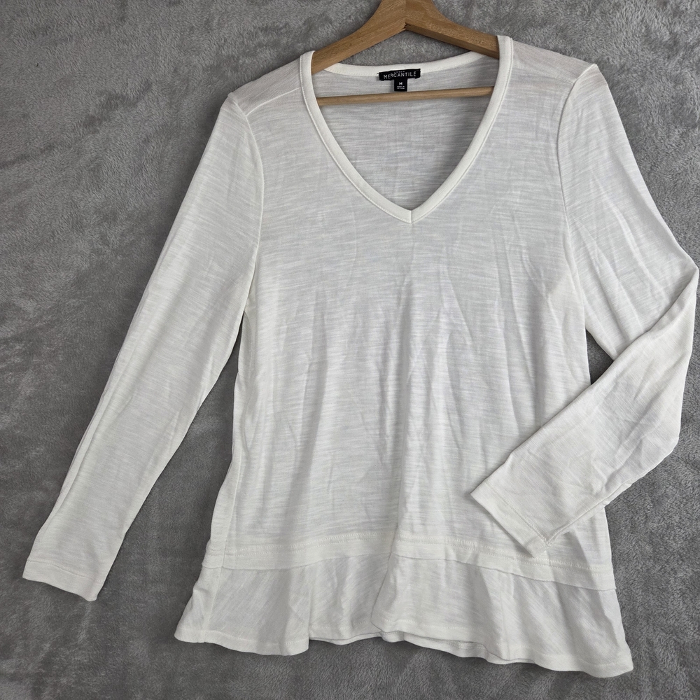 J. Crew Mercantile Cream Fitted Peplum Blouse Long Sleeve